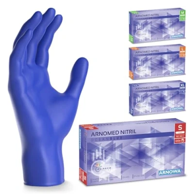 Imagen de ARNOMED guantes nitrilo talla S, azul océano, de nitrilo, 100 uds/caja, desechables sin polvo, goma látex, M, L y XL