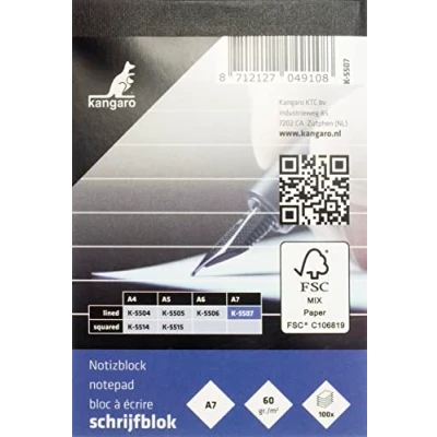 Imagen de Kangaro Bloc de notas A7 a rayas, 60 grs, 100 hojas, K 5507, 7 x 10,5 0,9