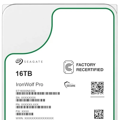 Imagen de Seagate IronWolf Pro, 16TB, NAS, Disco duro interno, HDD, CMR 3,5&#039; SATA 6GB/s, caché 256 MB, almacenamiento RAID (ST16000NE000) (Reacondicionado)