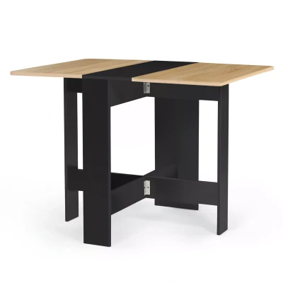 Imagen de IDMarket Mesa consola plegable EDI para 2 4 personas, madera, color negro, bandeja de haya, 103 x 76 cm