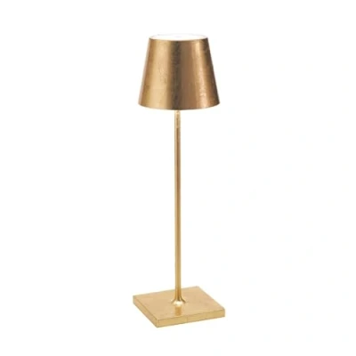 Imagen de Zafferano Poldina Pro Lámpara LED de Mesa Regulable, Aluminio, Protección IP54, Uso en Interiores y Exteriores, Estación Carga Contacto, Altura 38 cm, Enchufe la UE (Hoja Dorada)