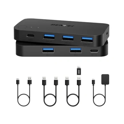 Imagen de Switch USB 3.0, 2 computadoras comparten 3 3.0 y 1 C, con Control Remoto para Teclado, Mouse de PC más, escáner, selector conmutador KVM Compatible Windows, Mac, Linux
