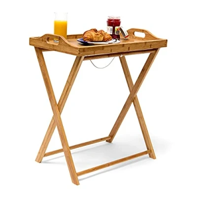 Imagen de Relaxdays Mesa Auxiliar de bambú, 63.5 x 55 35 cm, Bandeja Desayuno Cena Almuerzo, Plegable, Madera