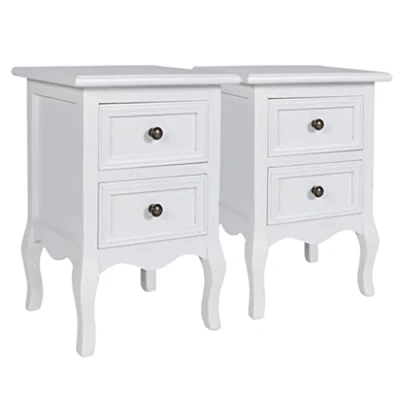 Imagen de vidaXL 2X Mesitas de Noche con 2 Cajones Estilo Vintage Madera MDF Blanca
