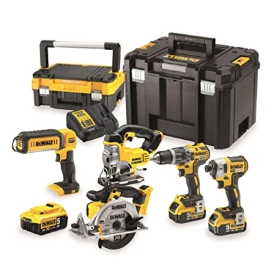 Imagen de DEWALT DCK551P3T QW Kit de Herramientas, Taladro percutor, Atornillador impacto, Sierra circular, calar, Linterna, 3 baterías XR 18V Litio 5Ah, cargador y maletines TSTAK I VI.