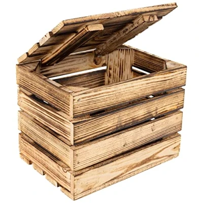 Imagen de Creative DECO Caja de Madera Flameada con Tapa Grande 27,5 x 20 21,5 cm Cofre Baúl Natural Almacenamiento Vintage Retro Almacenar Regalo Decoración Bricolaje
