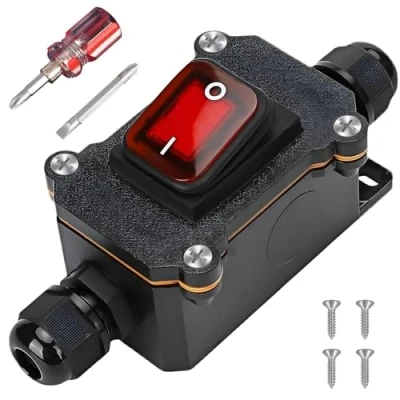 Imagen de interruptor en línea impermeable 12 V CC 20 A DPST 4 pines, IP67 V, de cable, cable encendido y apagado, basculante, resistente al agua para uso