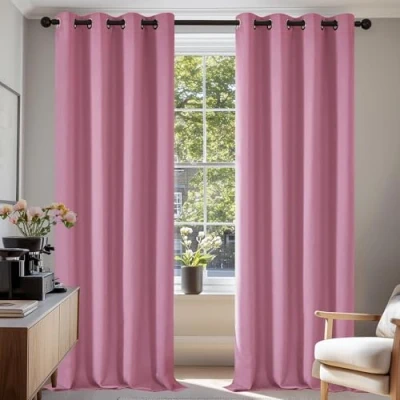 Imagen de Deconovo Cortinas Opacas 2 Piezas para Dormitorio Salón Modernas, Aislantes Térmicas y Reducción de Ruido, EcolóGicas Certificadas,140 x 245 cm Rosa