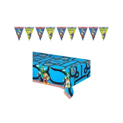 Imagen de ALMACENESADAN, 4886, Pack Fiesta Mickey Mouse; Compuesto por Mantel superpilotos 120x180 cm y banderines Dimensiones Aprox 2,40 Metros, Ideal para Fiestas cumpleaños.