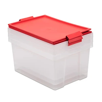 Imagen de TATAY Lote 3 Cajas De Almacenaje con Tapa, 35L Capacidad, Asas, Tapa 100% Materiales Reciclados, Libre Bpa, Rojo. Medidas 37 X 51 26 Cm