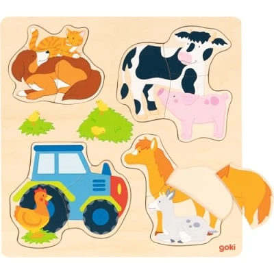 Imagen de Goki Animales de Granja, encajable Juguetes para apilar y Encajar, Color (Multicolor) (57430)