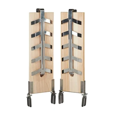 Imagen de Relaxdays Ahumadores de salmón, Accesorios Barbacoa, Soportes inclinables, Acero INOX &amp; Madera, 2 Uds., Marrón