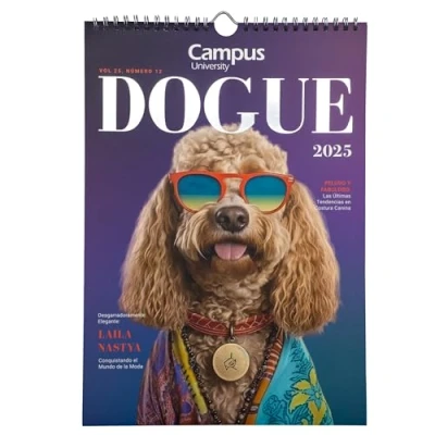 Imagen de Campus Calendario 2025, de Pared Anual Perros, Imágenes para Anotar con Encuadernación Espiral y Colgador Metálico, Tamaño 21x28 cm, Incluye 12 fotos perros (Violeta)