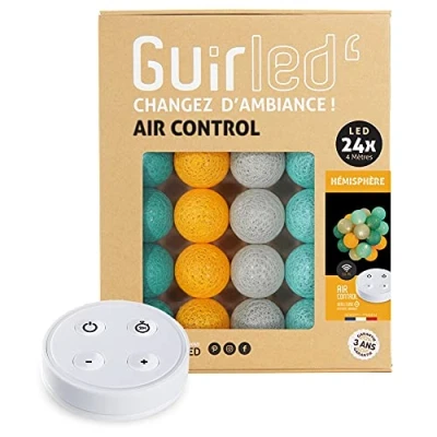 Imagen de Guirnalda luminosa con bolas de algodón LED USB Mando a distancia inalámbrico Luz nocturna para bebé 2 h Adaptador red doble 2A incluido 4 intensidades 24 2,4 m Hemisferio