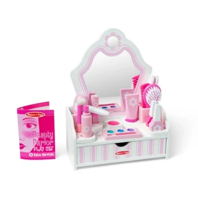 Imagen de Melissa &amp; Doug Juego de tocador, Salón belleza madera, Set maquillaje, pelo y uñas, Juguetes creativos simulación, Regalo para niños niñas 3 4 5 6 7 años,
