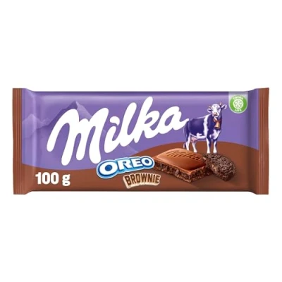 Imagen de Milka Oreo Brownie Tableta de Chocolate con Leche los Alpes Trozos Galleta Textura Bizcocho 100g
