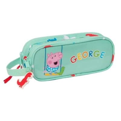 Imagen de Safta George Portatodo Doble Niño, Estuche Infantil, Ideal para Niños en Edad Escolar, Cómodo y Versátil, Calidad Resistencia, 21x6x8 cm, Color Verde Menta