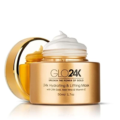Imagen de GLO24K Hydrating and Lifting Mask with 24k Gold, Aloe Vera, Peptides, Vitamins. For Hydration Boost Effect that Generates a Glowing, Radiant Complexion Silky Smooth Skin.