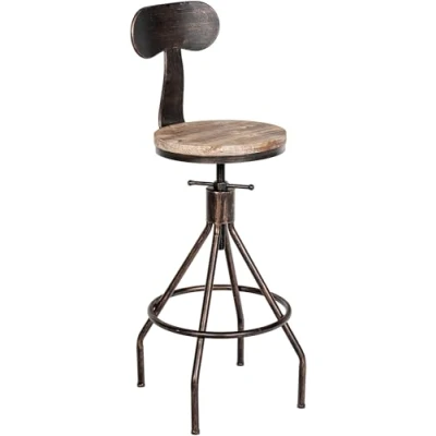 Imagen de CLP Taburete De Bar Hanam Industrial En Madera I Silla Ajustable Altura Metal con Reposapiés Y Respaldo, Color:Bronce