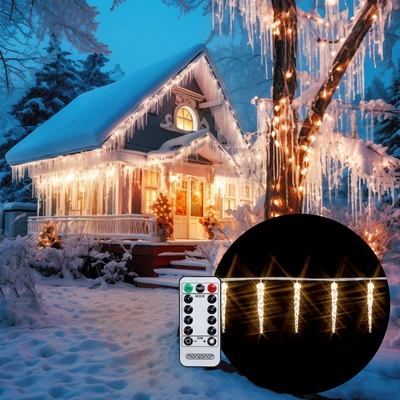 Imagen de MONZANA® Cadena de Luces Carámbanos 80LED Blanco Cálido Control Remoto 8 modos Resistentes al Agua Decoración Navideña para Interior Exterior