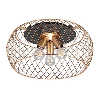 Imagen de Trio Lighting Plafón Tamil con pantalla de jaula, latón mate