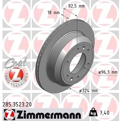 Imagen de ZIMMERMANN COAT Z 285.3523.20 Disco de freno 324 18 8/6 6 140 ventilación interna revestido HYUNDAI: H 1 Travel, / Starex MPV
