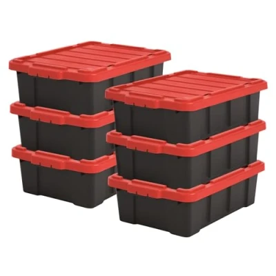 Imagen de Iris Ohyama 6 Cajas de Organización Alta Resistencia, 25L, Rojo, Compacto, Duradero, Apilable, para Garaje, Estantes, Mudanza, Plástico, Utilidad, Herramientas, DDSKT 230