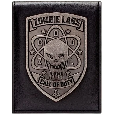 Imagen de First Person Call of Duty Zombie Labs Emblema Metálico Icono de Calavera Billetera/Cartera Plegable con ID &amp; Tarjetero, Negro