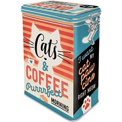 Imagen de Nostalgic Art Caja de café Retro Cats &amp; Coffee Idea Regalo para dueños Gatos, Lata con Tapa aromática, Diseño Vintage, 1,3 l