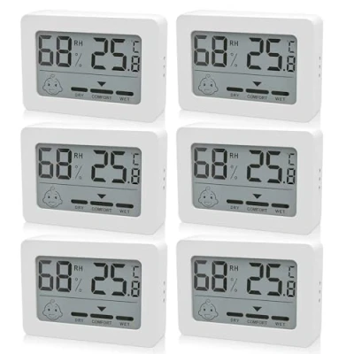 Imagen de termómetro higrómetro digital para interiores, 6 unidades, interior con indicador de sonrisa, habitación bebé, salón, oficina, color blanco
