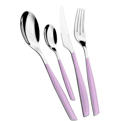 Imagen de BUGATTI, Glamour, Juego de cubiertos 24 piezas en acero inoxidable 18/10 y mango color LILA. para 6 personas compuesto por cucharas, tenedores, cuchillos cucharas café