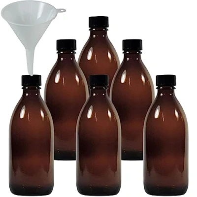 Imagen de mikken 6 flaconi medici marroni da 200 ml, per farmacia, laboratorio, made in Germany e senza BPA, con imbuto, vetro, pezzi