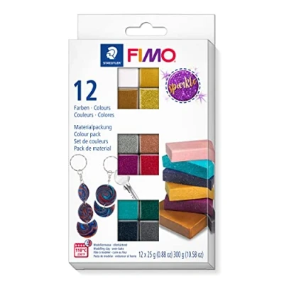 Imagen de STAEDTLER 8013 C12 4 FIMO Effect Colour Pack Arcilla polimérica para modelar de secado al horno. &quot;Sparkle colours&quot; con 12 medias pastillas 25g (colores surtidos) e instrucciones