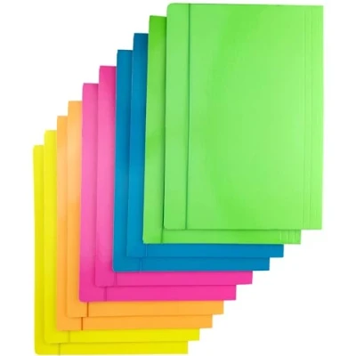 Imagen de D.RECT Carpeta de Cartón Fluo 10 Piezas con Gomas Elásticas y 3 Solapas, Tamaño A4 Carpetas Almacenamiento para Documentos, Colores Surtidos (2 por Color, 5 x 2)