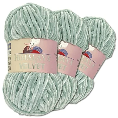 Imagen de Wohnkult Himalaya 90051 3 ovillos de 100 g lana delfín aterciopelada, 40 colores a elegir, chenilla, para tejer, felpilla, brillante, accesorio ropa, mantas (90051)