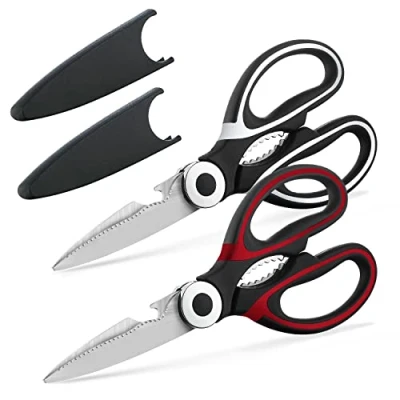Imagen de Kyraton tijeras de cocina resistentes, 2 piezas, afiladas acero inoxidable con tapa, multiusos para carne, pollo, hueso, verduras, aves corral, pescado, aptas