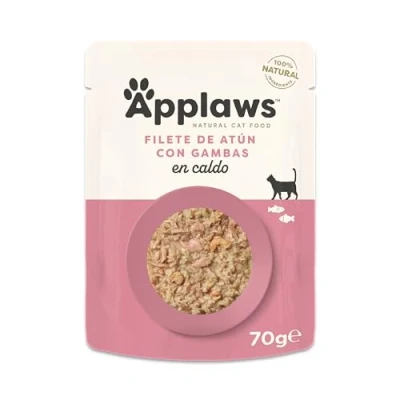 Imagen de Applaws Sachets de Comida Húmeda para Gatos 100% Natural con Atún y Langostinos del Pacífico en Caldo 12 70g