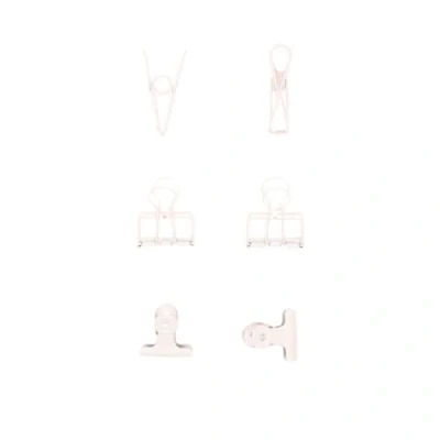 Imagen de Craftelier Set de 6 Pinzas Metálicas con 3 Tamaños y Diseños Distintos Sujeción para Materiales Scrapbooking Manualidades Dimensiones Aprox. 1 x 5,5 cm, 4 cm Blanco