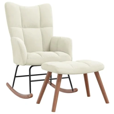 Imagen de vidaXL Silla Mecedora con Reposapiés Balancín Reclinable Asiento Sillón Salón Sala de Estar Muebles Mobiliario Relajante Decoración Terciopelo Crema