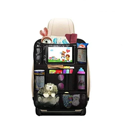 Imagen de Protector de Asiento, HE TOP 1 Pack Impermeable Organizadores para Coche Kick Mat, Universal Multi Bolsillo Organizador Asiento Trasero Sorporte 10.1&#039;&#039; iPad Tablet