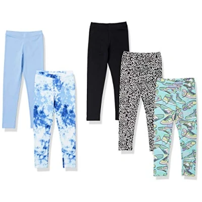 Imagen de Amazon Essentials Leggings Niña, Pack de 5, Azul/Azul Agua/Corazones/Negro/Teñido Anudado, 6 7 años