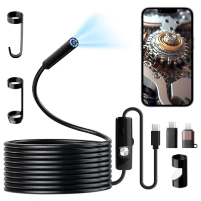 Imagen de cámara endoscópica con luz, HD 1080P para teléfono móvil, resistente al agua, IP67, no necesita WiFi, de inspección 5 m 8 luces LED, tipo C Android e iOS, tablet