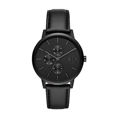 Imagen de Armani Exchange Reloj para Hombre, Movimiento de cuarzo multifunción, 42mm Caja acero Negro con correa piel, AX2719, azabache
