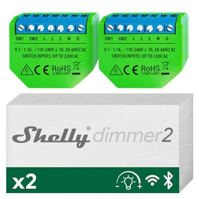 Imagen de Shelly Dimmer 2 atenuador WLAN Smart Home, compatible con Alexa, Echo y Google sin hub, reacondicionamiento, medición del consumo, instalación detrás de un enchufe o interruptor luz