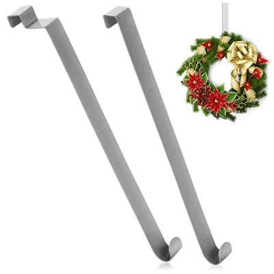 Imagen de com four® 2X Ganchos para Puertas de Acero Inoxidable 26 cm Coronas y Decoraciones Perchas Apartamentos Interiores Exteriores Percheros Colgar