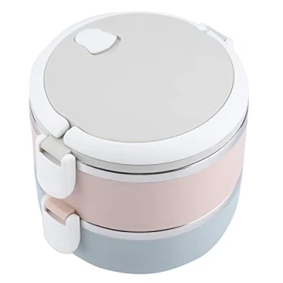 Imagen de Akozon Lonchera térmica Contenedor portátil de acero inoxidable Bento Box alimentos(2 capas)
