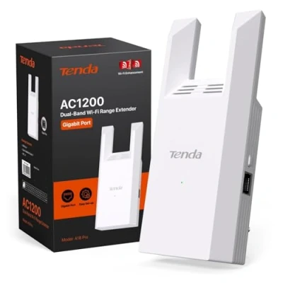 Imagen de Tenda A18 Pro Repetidor WiFi, AC1200 Amplificador de Señal WiFi Doble Banda 5GHz/2.4GHz, Extensor con Ap, Antenas 3dBi, Puerto Gigabit, WPS, LED Inteligente, WPA3, Control por App