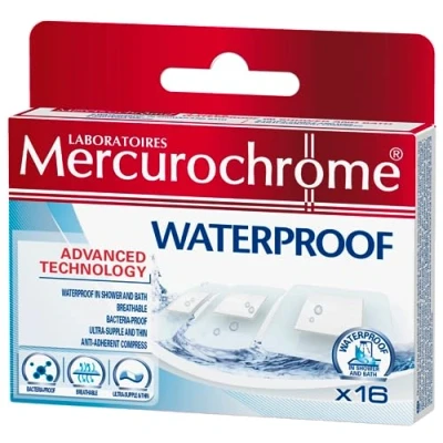Imagen de MERCUROCHROME Apósitos Waterproof Primeros Auxilios De 3 Tamaños Diferentes 16 Impermeables Para El Baño (Mar, Piscina), Ducha Transparentes