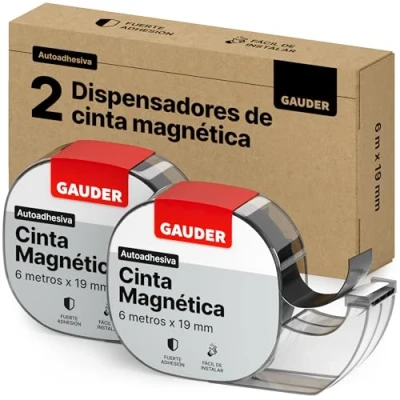Imagen de GAUDER Cinta Magnética Autoadhesiva en Dispensador 2x Tiras Magnéticas Finas Autoadhesivas Banda (6 m)