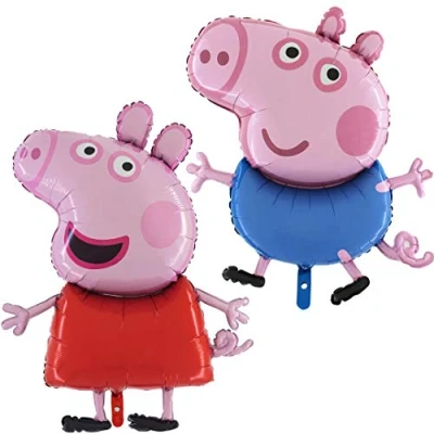 Imagen de Juego de 2 globos Peppa Pig y schorsch adecuados para helio decoración cumpleaños, fiestas, cumpleaños